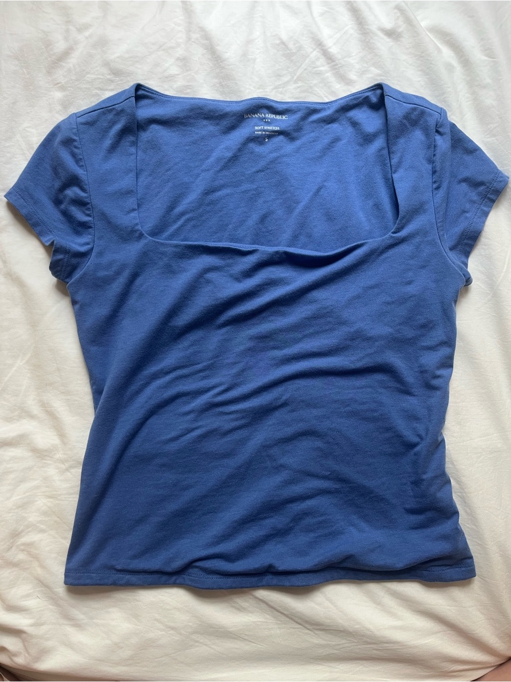 Banana Republic Royal Blue Soft Stretch Square Neck Tee Shirt size Small
